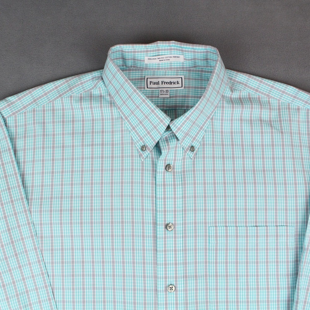 Paul Fredrick Shirt Mens 17.5-33 Blue Gray Cotton Button Down Long Sleeve